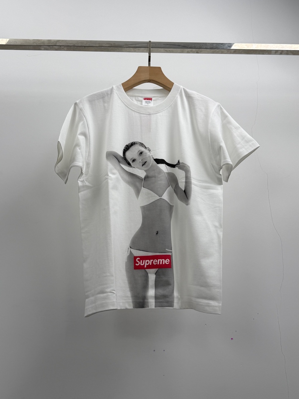 Supreme White Graphic Photo Print Tee with Red Box Logo - Women's